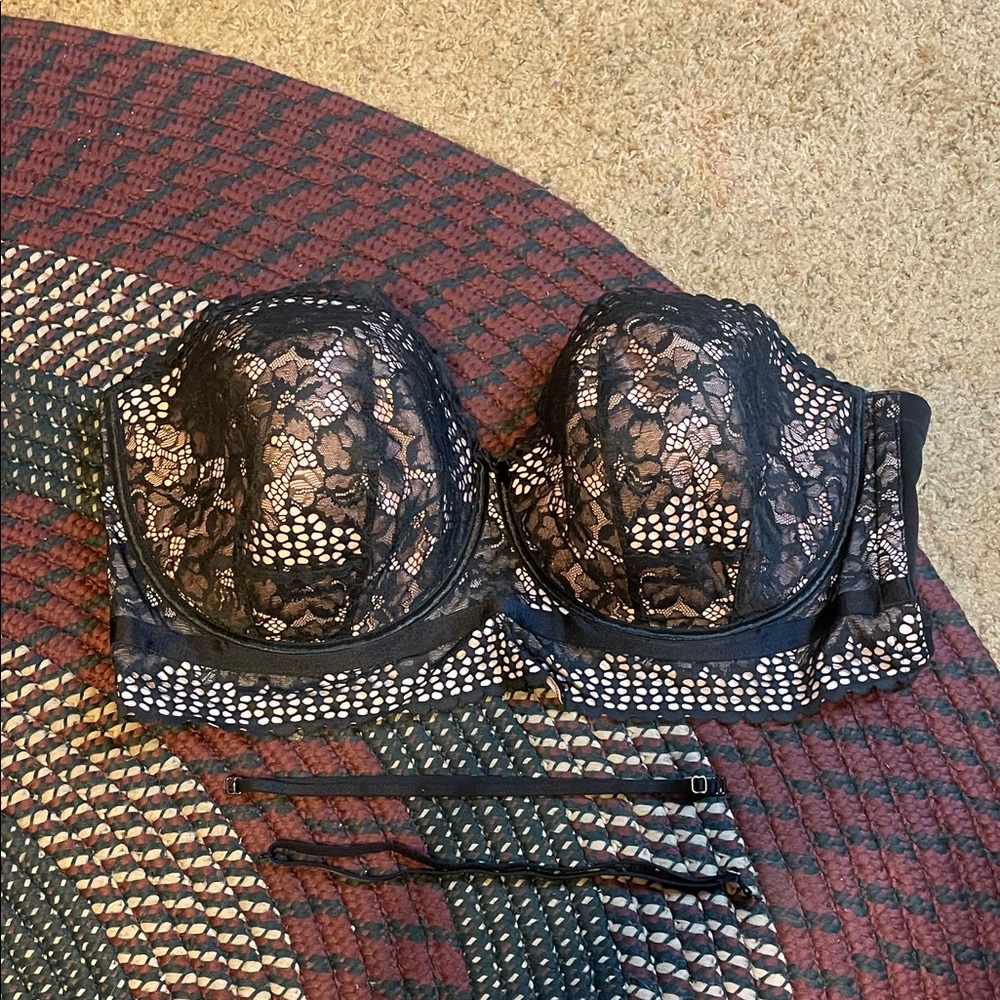 Cacique Women's Lightly Lined Longline Floral Lace Multi-Way Strapless Bra 44H